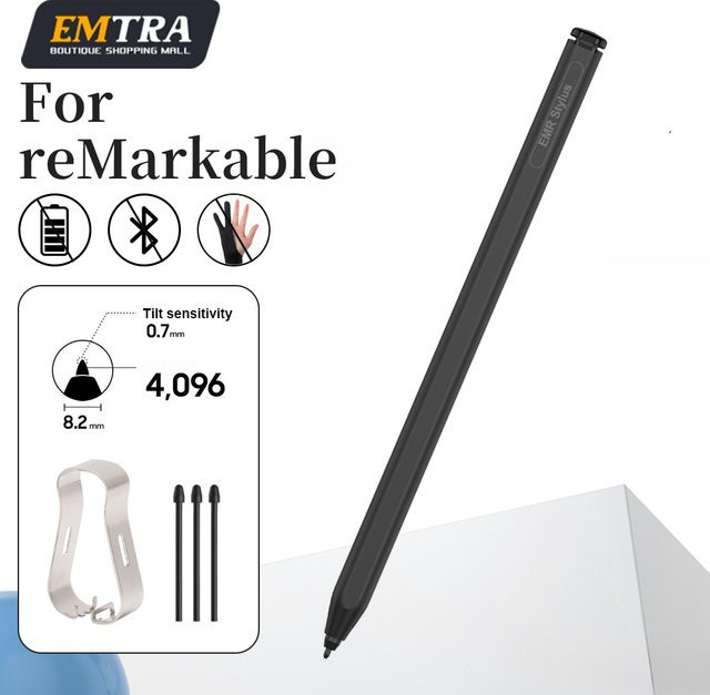 EMTRA EMR-Stift für reMarkable 2, magnetischer Stylus in Schwarz mit Radierer, 4096 Druckstufen, Handballenerkennung und Neigungssteuerung - Bild 1