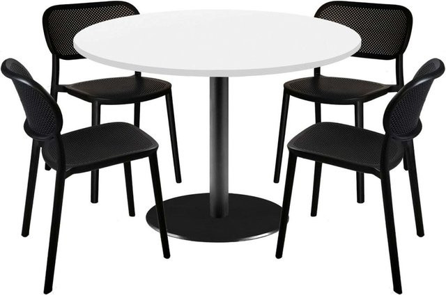 RestooTab Esstisch-Set Rome XL mit 4 Stühlen, runder Esstisch in Weiß mit schwarzem Gestell, B/T/H: 120 x 120 x 75 cm - Bild 1