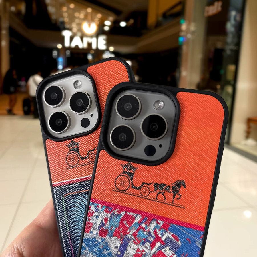 VNTK Luxuriöse Vintage-Kutsche Handyhülle aus PU-Leder für iPhone 17 16 15 14 13 12 11 Pro Max in Orange - Bild 3