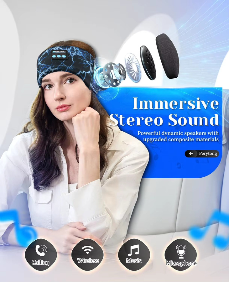 JINSERTA Bluetooth Sport Stirnband mit integrierten Kopfhörern und Augenmaske in Rot - Bild 5