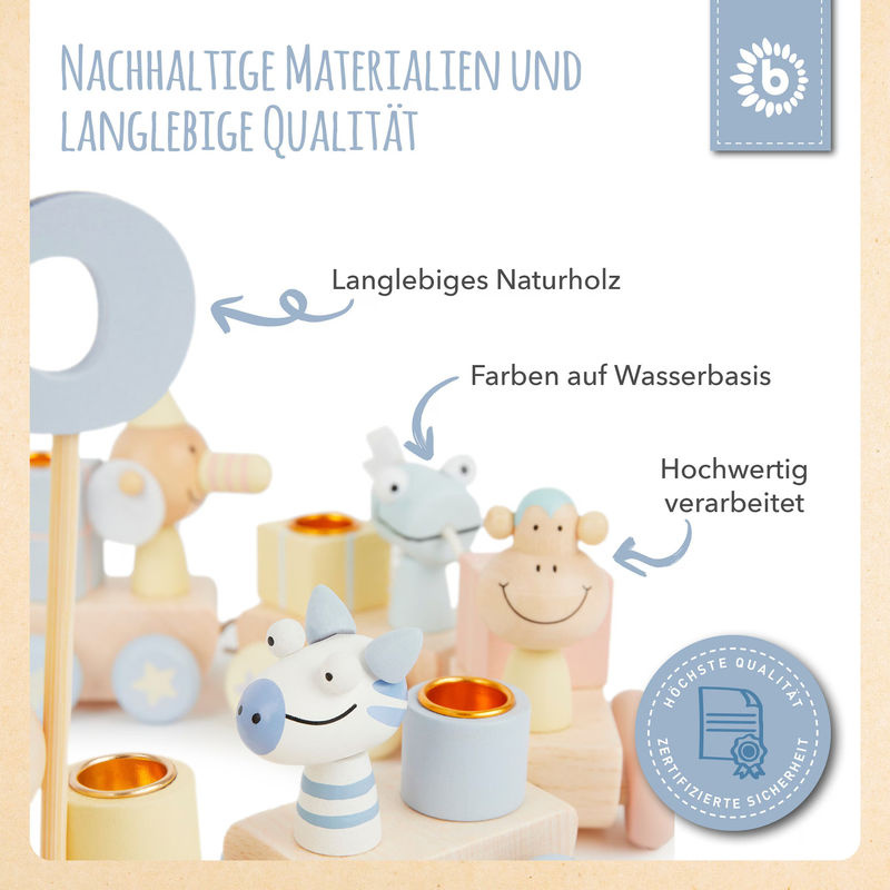 Bieco Geburtstagszug aus Holz im Scandi-Chic Candy Design für 0-99 Jahre, Mehrfarbig - Bild 2