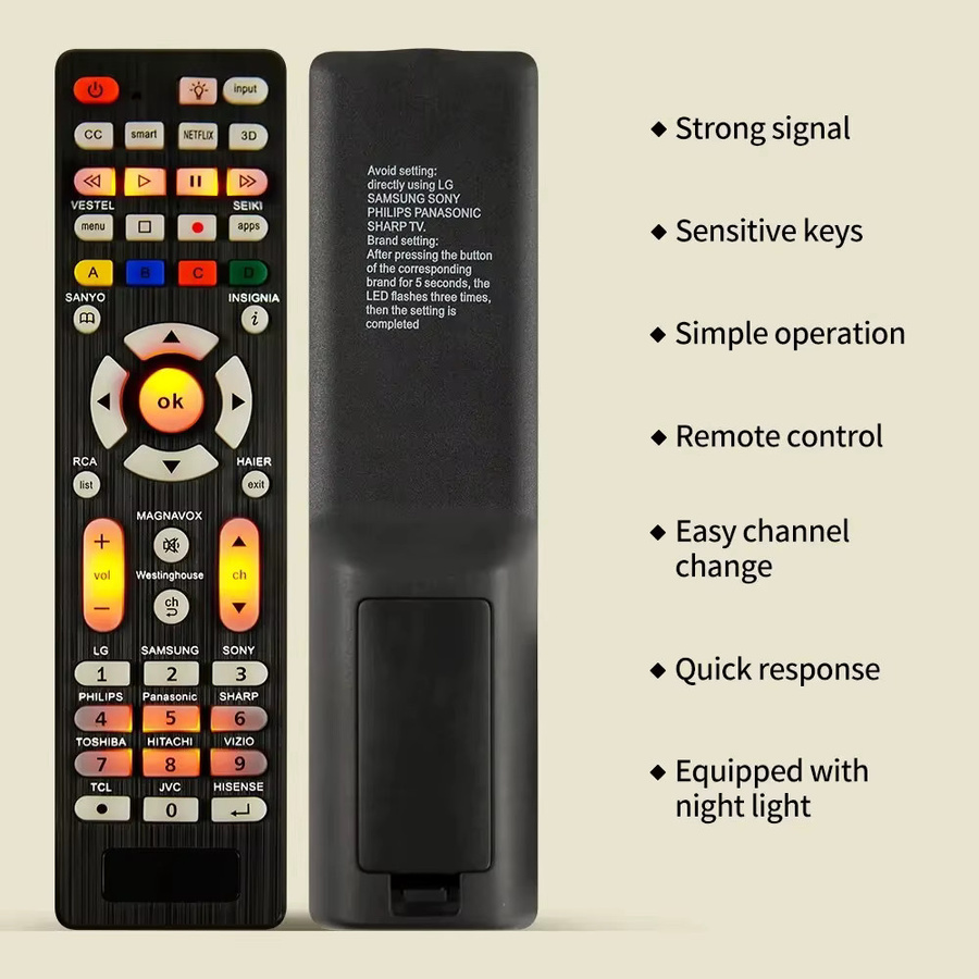 MRSVI Universal-Ersatzfernbedienung RC-G008 mit Hintergrundbeleuchtung für Infrarot-TV in Schwarz - Bild 3