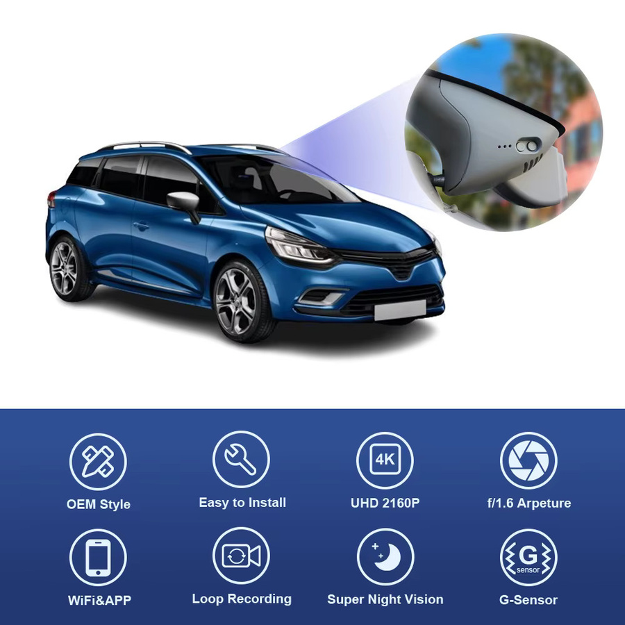 Fitcamx 4K Dash Cam mit WIFI und Nachtsicht für Renault Clio 4, Megane 3, Twingo, Laguna 3 und Smart W453, Schwarz - Bild 3