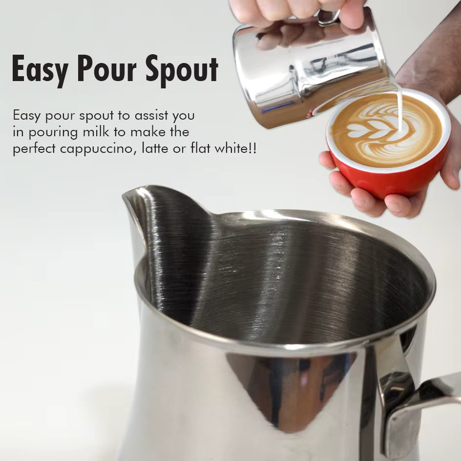 PERFFEE Espresso-Milchbecher aus Edelstahl in Silber, Milchkännchen mit einfachem Ausgießer für Kaffee und Milchaufschäumen - Bild 2
