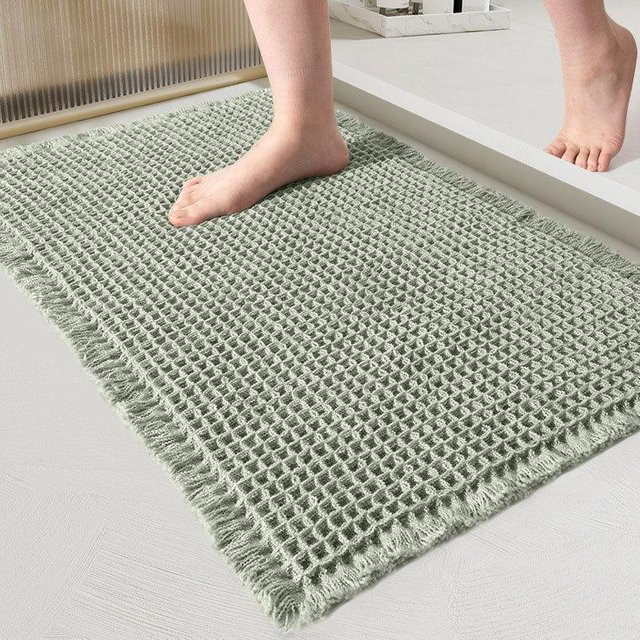 Saugfähige und fleckenabweisende Waffel-Badezimmer-Matte von JostLife, Polyester, B/T: 61 x 43 cm - Bild 1