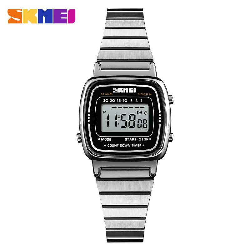 SKMEI Digitaluhr, Edelstahl, Schwarz, 3 ATM, Damen - Bild 1