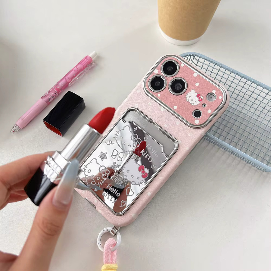 Sanrio Hello Kitty Handyhülle aus weichem Leder mit Kartenhalter und Trageband für iPhone 17 16 15 14 13 Pro Max in Pink - Bild 4