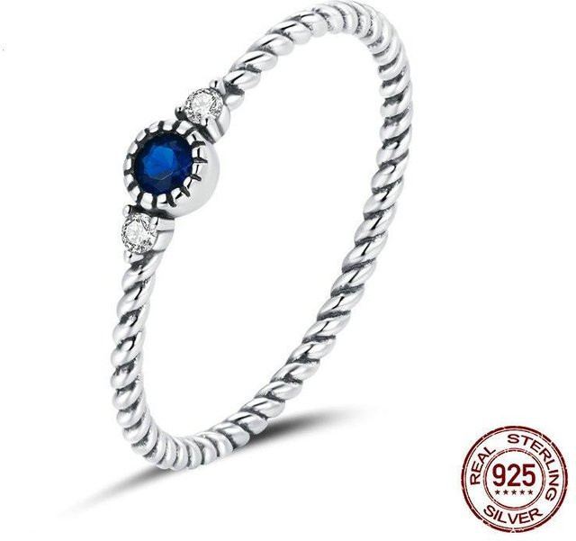Ring 925 Sterlingsilber, Dunkelblauer Zirkon, Platinplattiert, Unisex - Bild 1