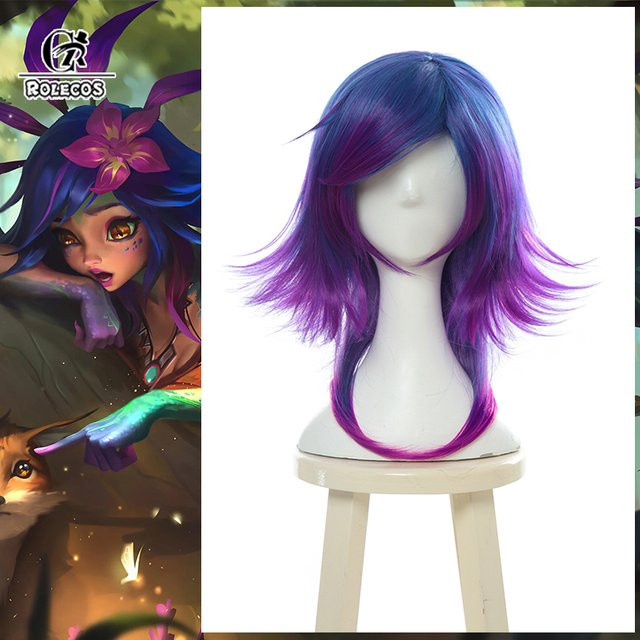 ROLECOS Neeko Cosplay Perücke, Kurz, Gerade, Synthetisch, Damen - Bild 1