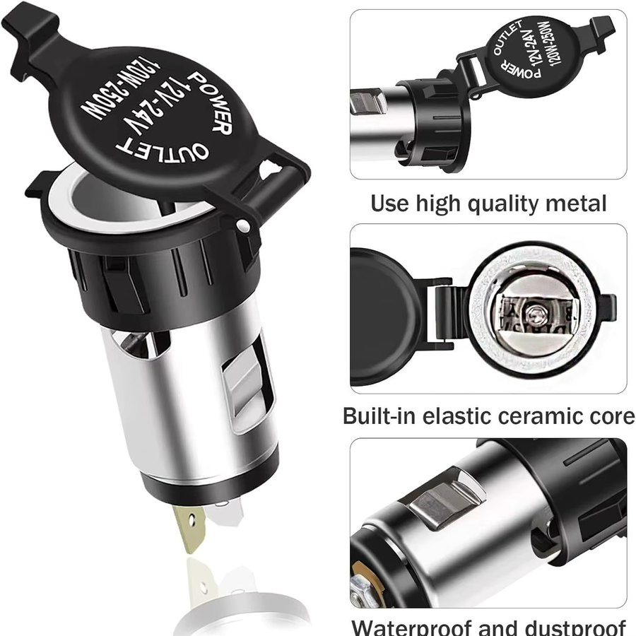 Universal 12V 24V Zigarettenanzünder Adapter Stecker für Auto, Motorrad, Boot und Lkw in Schwarz - Bild 3