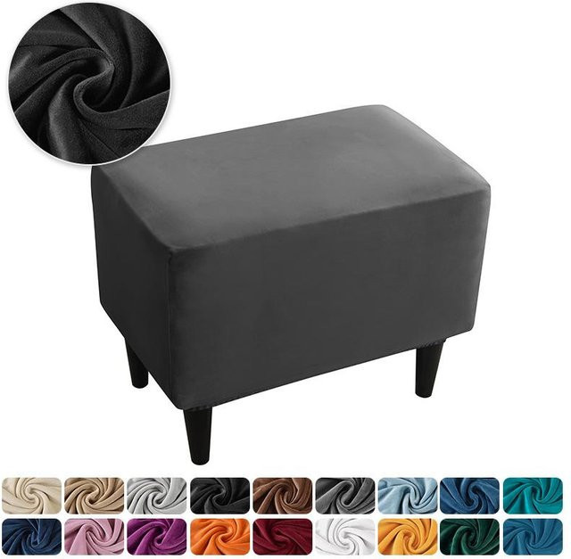 Elastischer Fußhockerbezug aus Samt von Yiran Furniture in Schwarz, B/T/H: 55 x 35 x 20 cm - Bild 1