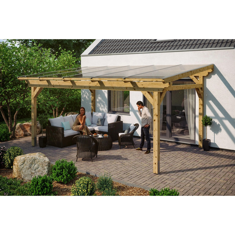 Skan Holz Terrassenüberdachung Sanremo aus Leimholz in Natur mit Polycarbonat-Dach, B/T: 541 x 350 cm - Bild 2