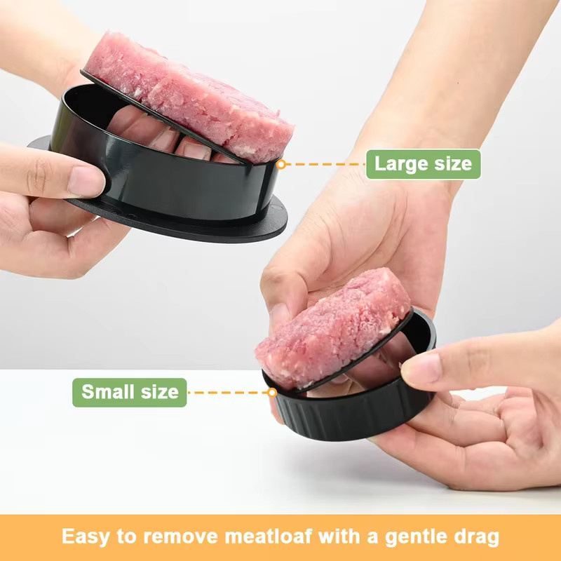 Runde Hamburger Fleischpresse in Schwarz aus Kunststoff zur Herstellung von gefüllten Burger Patties für den Grill - Bild 2