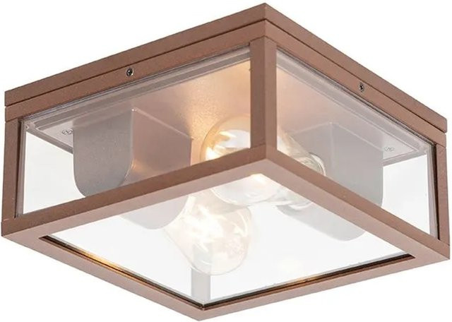 QAZQA Industrielle Deckenleuchte Charlois in Rostbraun, 2-flammig, IP44, Aluminium und Glas, E27, dimmbar - Bild 1