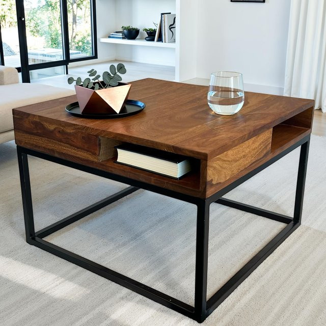 Couchtisch FineBuy aus Massivholz in Braun mit modernem Design, quadratisch, Breite: 60 cm, Tiefe: 60 cm - Bild 1
