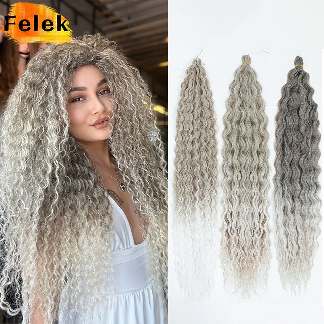 Felek Haar Extensions, Synthetische Afro Locken, Ombre Blonde Rosa, Tiefe Welle - Bild 1