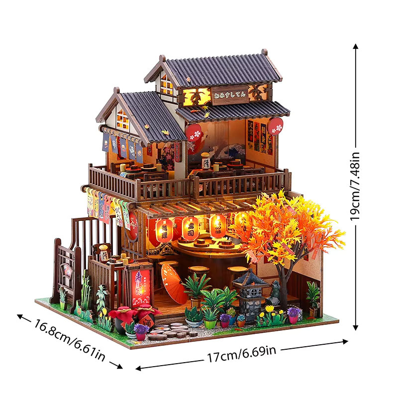 zuuton Japanisches Restaurant Miniatur-Puppenhaus, DIY-Set, 3D-Holzpuzzle, mit LED-Beleuchtung - Bild 6