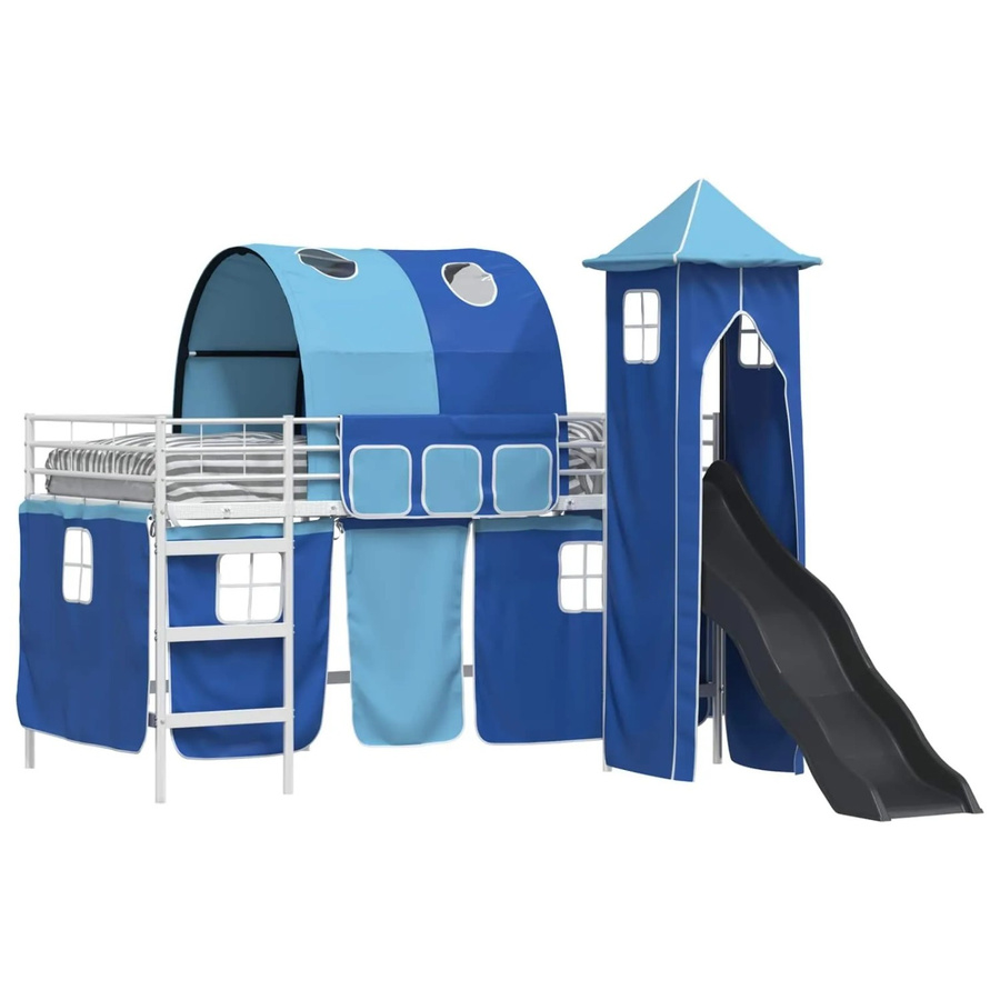 vidaXL Kinderloftbett aus Metall in Weiß, Blau und Schwarz mit Hausrahmen für das Kinderzimmer - Bild 2