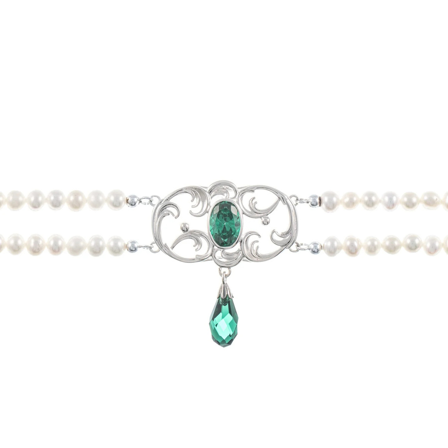 Collier Choker 925 Silber, Zirkonia grün, Perle, Damen - Bild 1