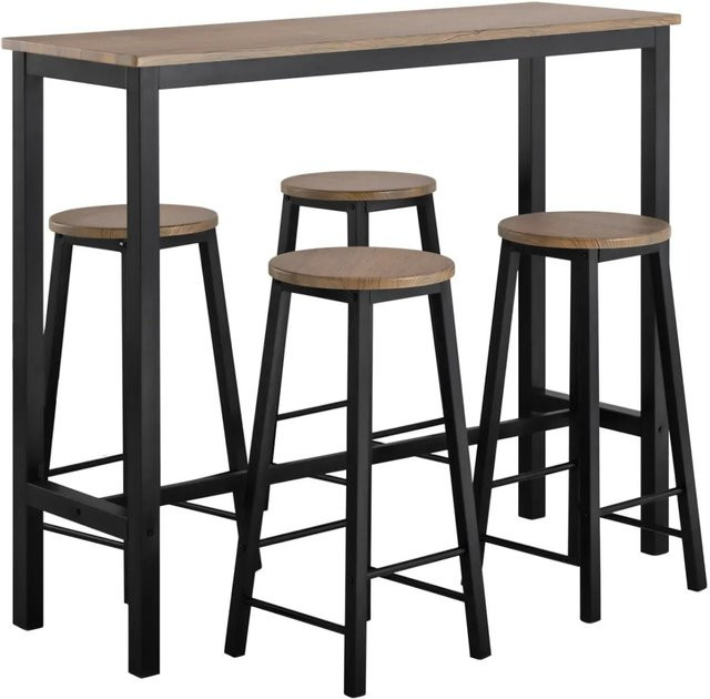 SoBuy OGT22 5-teiliges Bartisch Set in Braun-Schwarz im Industrie-Design mit Esstisch und 4 Barhockern - Bild 3