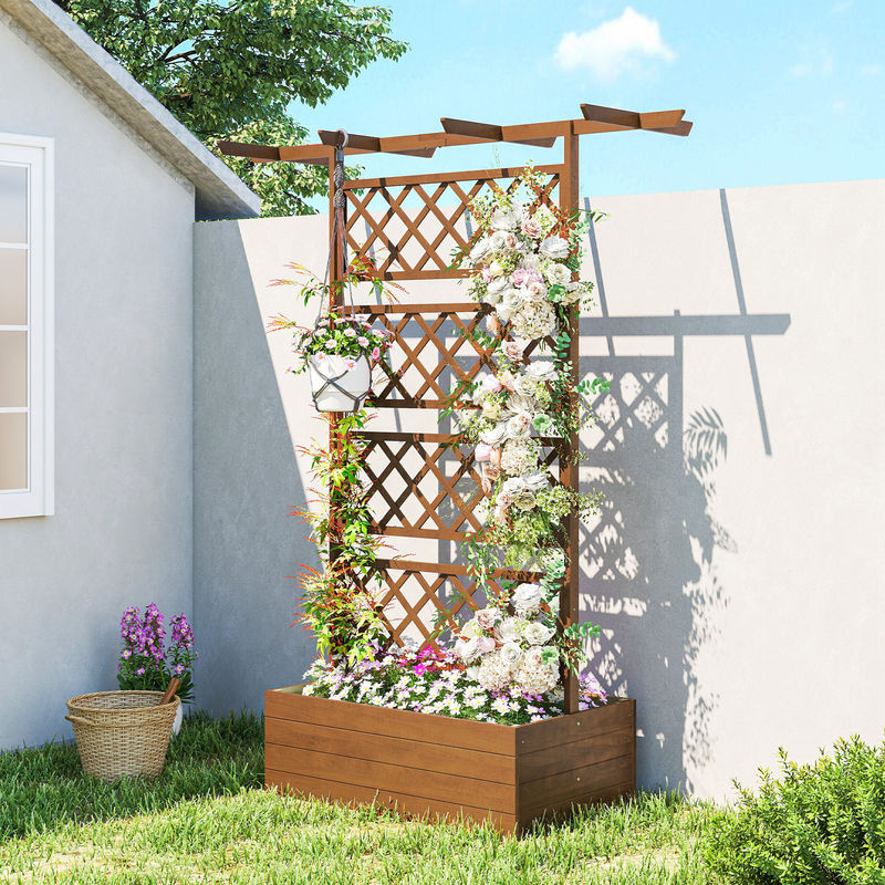 Outsunny Hochbeet mit Rankengitter aus Holz und Dach in Orange, Pflanzbeet für Kletterpflanzen und Frühbeet für Garten oder Balkon, H x B x T: 183 x 160 x 55 cm - Bild 2