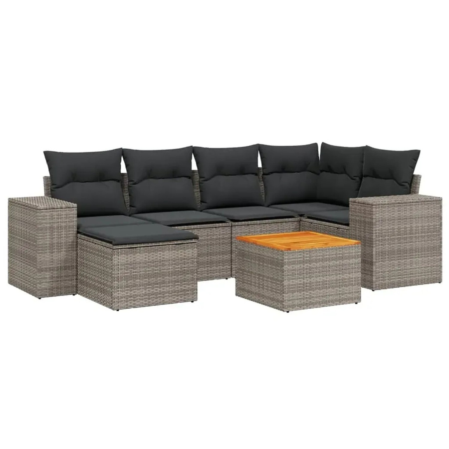 vidaXL 7-teilige Garten-Sofagarnitur in L-Form aus grauem Poly-Rattan mit Kissen und pulverbeschichtetem Stahlgestell - Bild 2