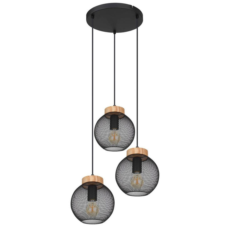 GLOBO Pendelleuchte Pablo in Schwarz und Natur aus Metall und Holz mit 3 E27 Fassungen, Höhe: 120 cm, Durchmesser: 44 cm - Bild 2