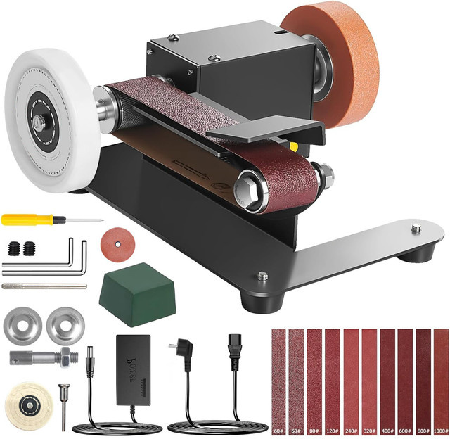 Betuyoo Mini-Bandschleifer 800W Tischbandschleifer in Schwarz mit 7 Geschwindigkeitsstufen als elektrische Poliermaschine für Holz, Metall und Messerschärfung - Bild 1
