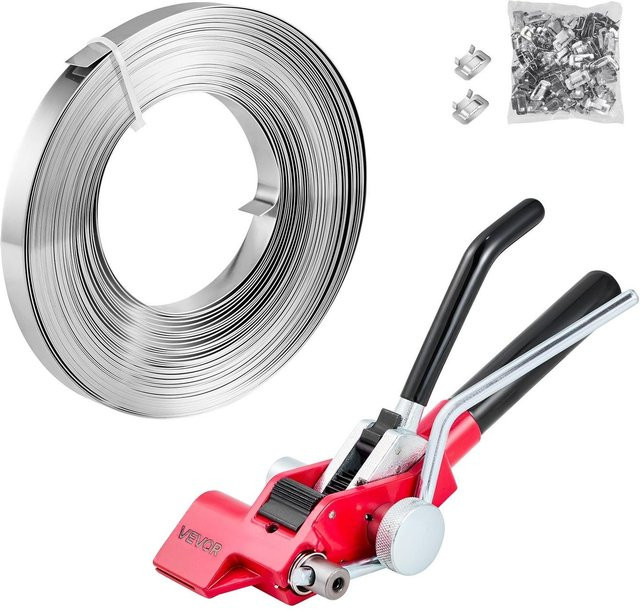 Stahlband Umreifungsset von Buying Solutions, MB in Rot mit 30,5 m Stahlband und 100 Metallklammern für professionelle Palettenverpackung - Bild 1