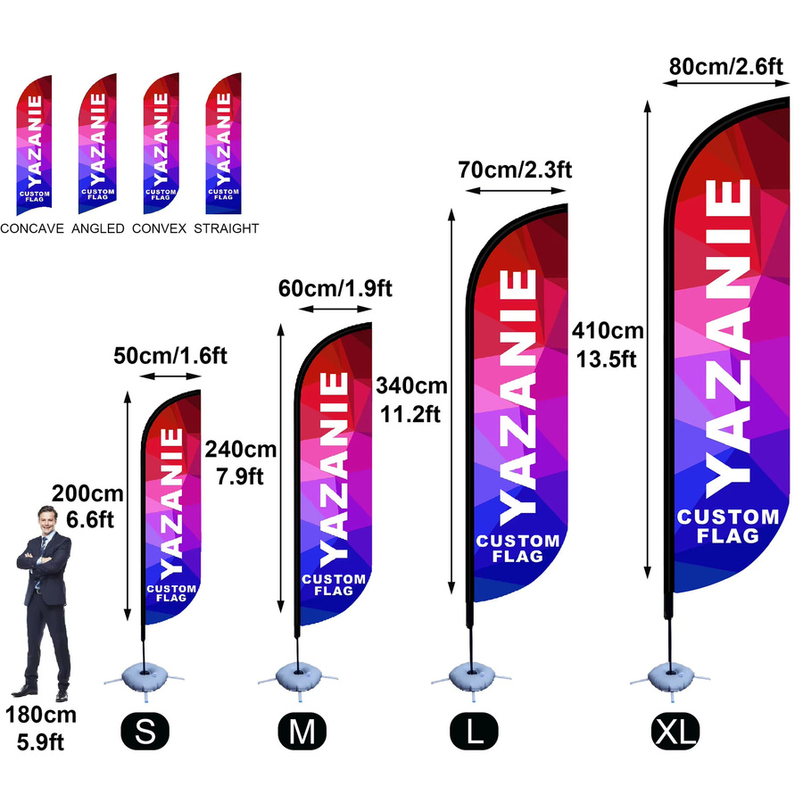 YAZANIE Konvexe Federfahne mit Stangen-Set, Kreuzfuß und Bodenspieß, ein- oder doppelseitig, Multicolor - Bild 3