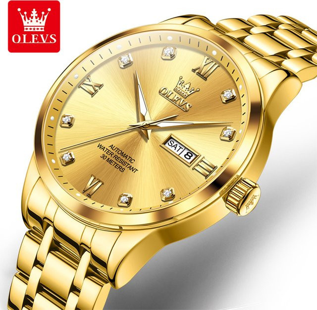 OLEVS Automatikuhr, Edelstahl, Gold, Diamant, Herren - Bild 1