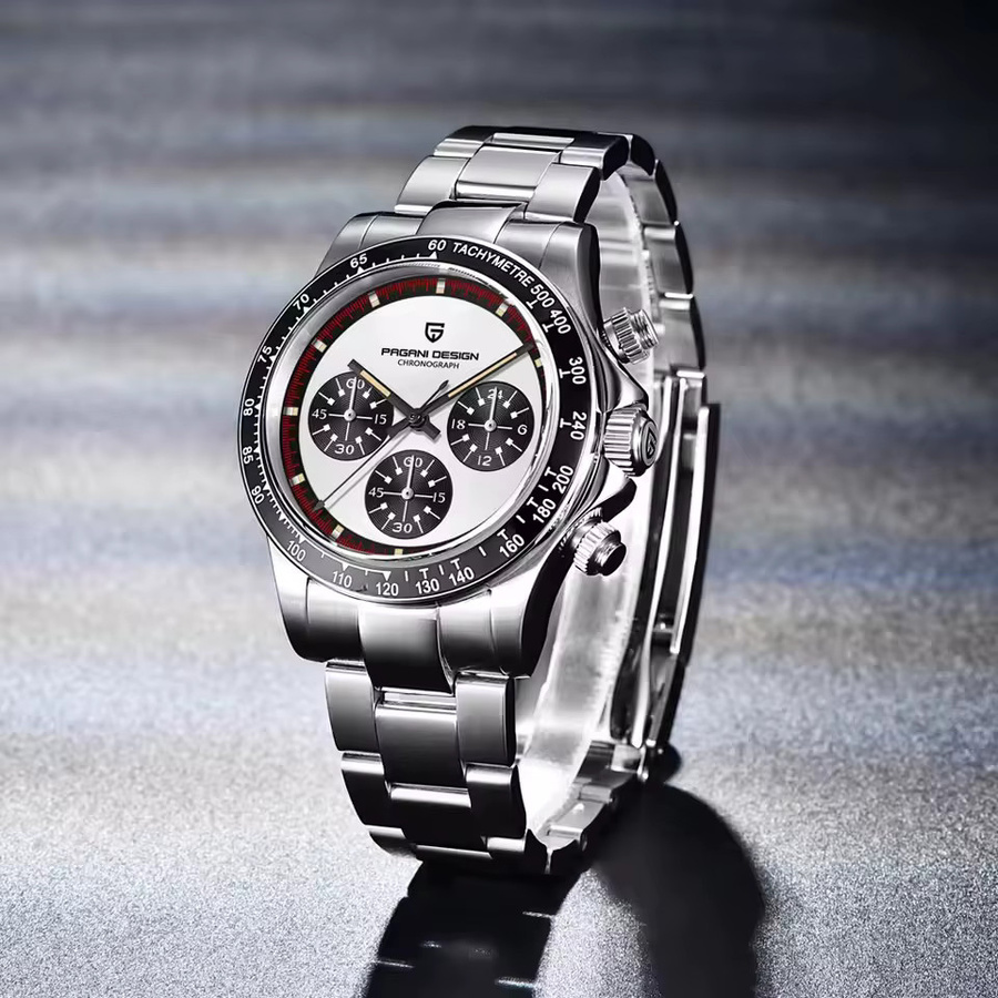 PAGANI DESIGN Chronograph, Quarz, Edelstahl, Saphirglas, Herren, Schwarz, Weiß - Bild 3