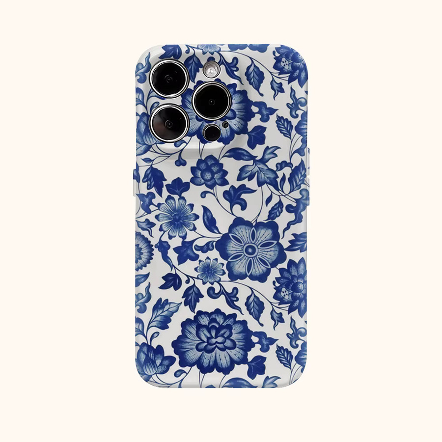 Magnetische Handyhülle von Potdemiel mit blau-weißem Blumenmuster für iPhone 17 16 15 14 13 Pro Max Plus, robuste Einzel- und Doppelschicht-Schutzhülle - Bild 2