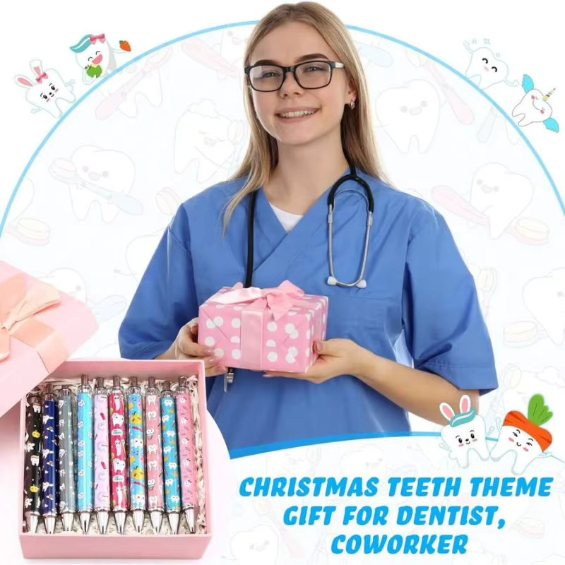Set mit 6 oder 12 Stück zahnförmigen Kugelschreibern mit schwarzer Tinte als lustiges Zahnthema-Geschenk für Zahnassistenten und Pflegepersonal - Bild 2