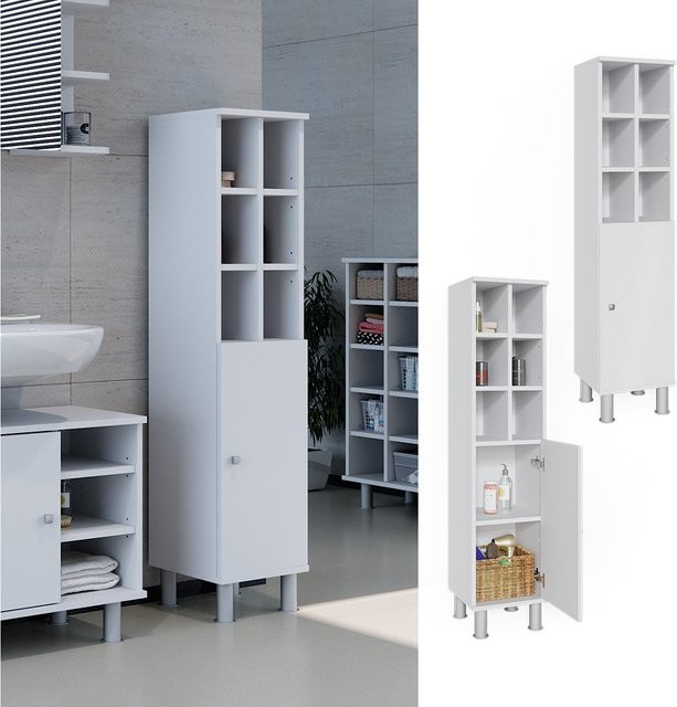 Vicco Badschrank Fynn Midischrank in Weiß mit 8 Fächern, B: 30 cm, H: 130 cm - Bild 1