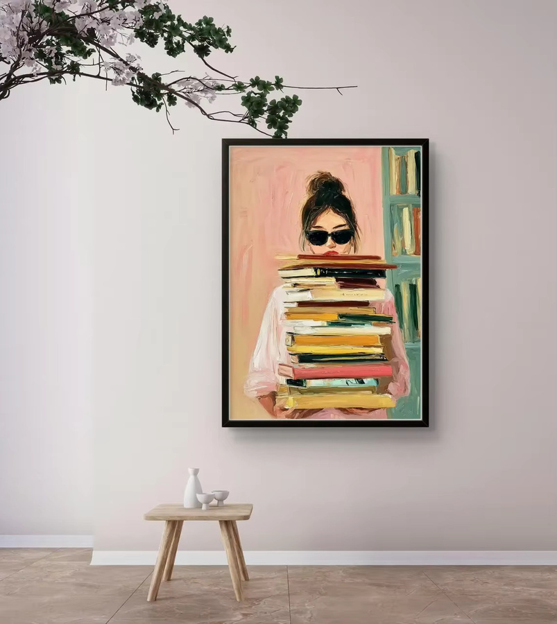 Wandkunst-Druck Buchliebhaber mit Sonnenbrille in Rosa als Paper Poster - Bild 4