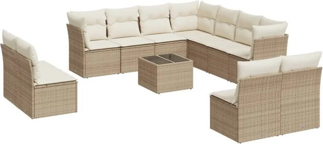 vidaXL 12-teilige Garten-Sofagarnitur in U-Form aus Polyrattan mit Kissen in Beige und Cremeweiß - Bild 1