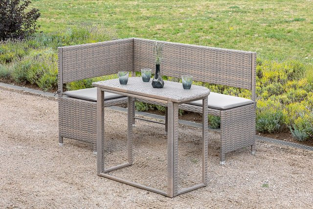 Merxx Eckbank Set mit Klappentisch in Beige und Braun mit Stahlgestell für Garten und Balkon - Bild 1