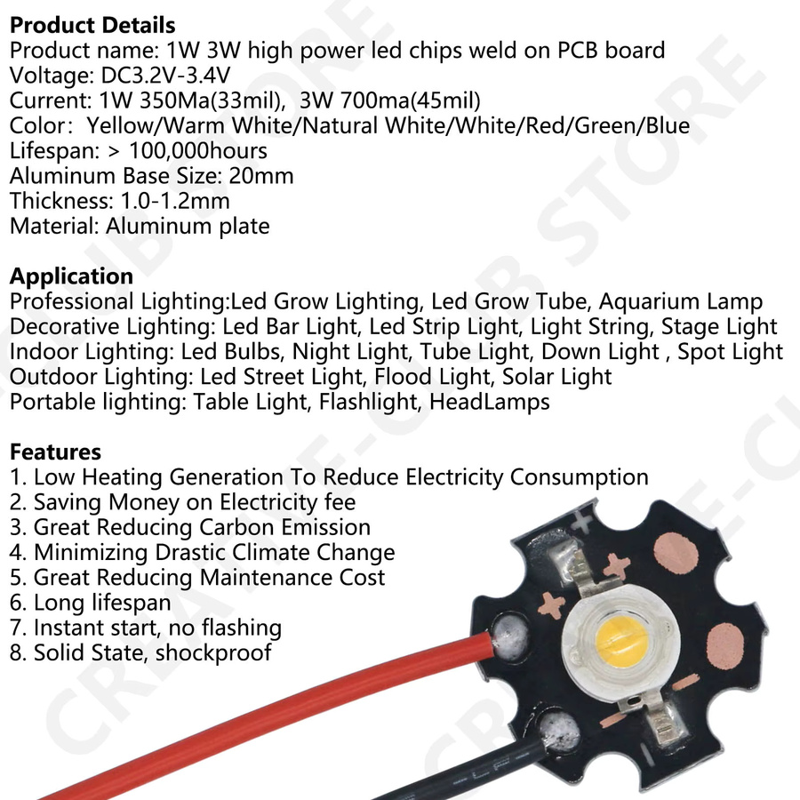 10 Stück DT&ZM Hochleistungs-LED WireSMD-COB-Dioden mit PCB, 20 mm, Farben: Rot, Grün, Blau und Multicolour - Bild 3