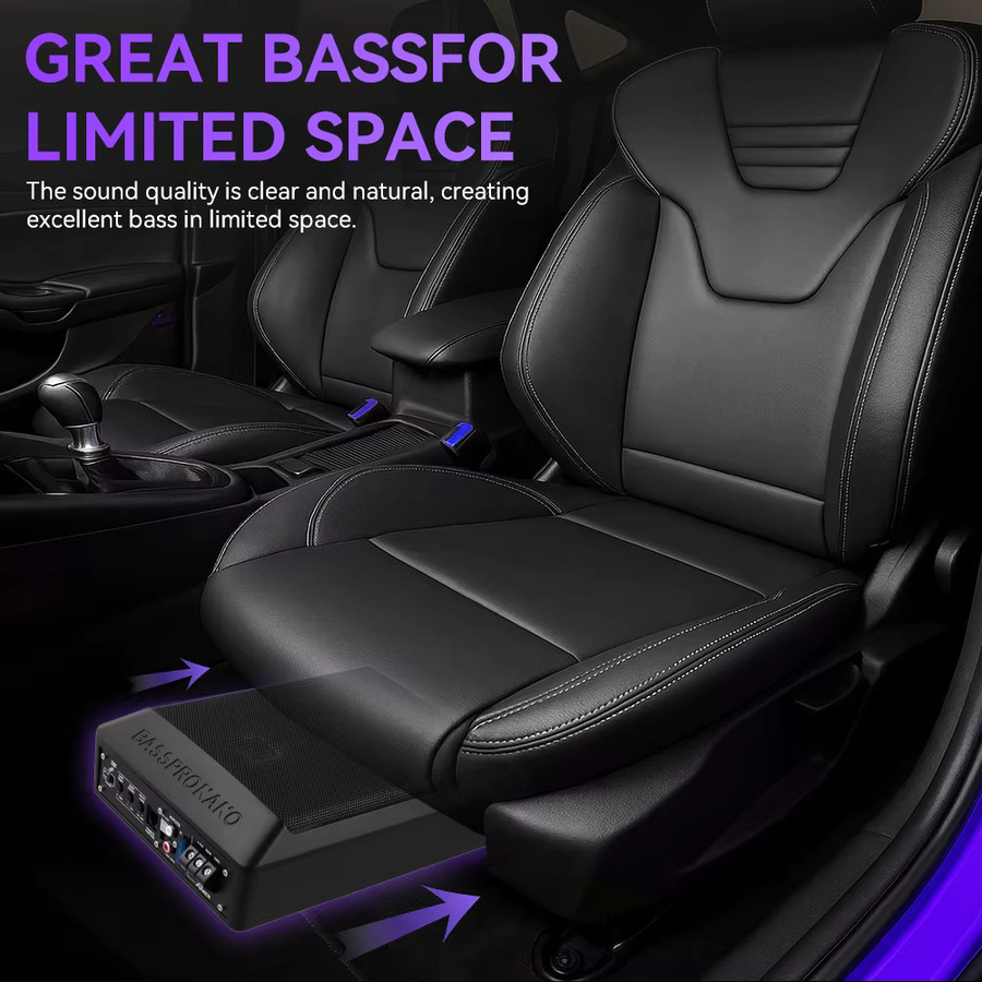 Podofo Aktiv-Subwoofer für unter den Autositz mit Verstärker-Kit und Audiokabel, Schwarz - Bild 2