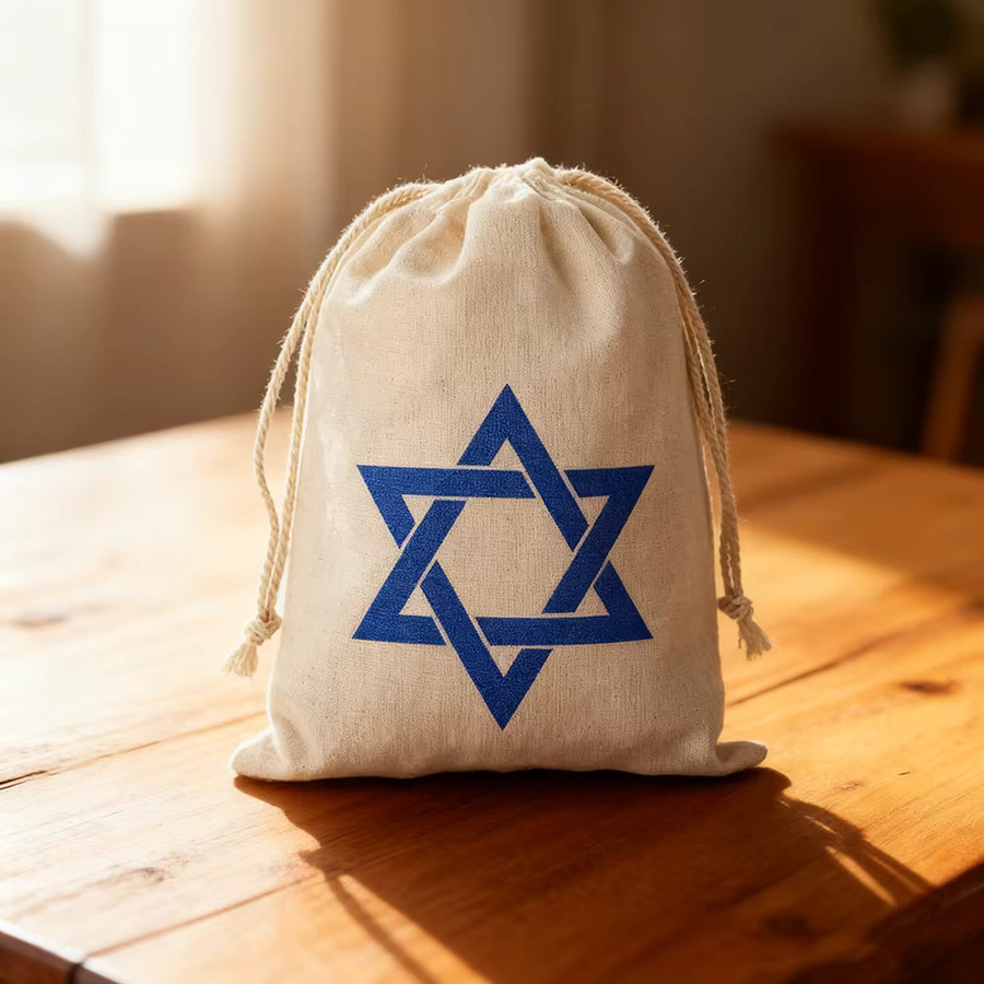 4 Stück beige Davidstern Geschenktüten mit Kordelzug für jüdische Feiertage wie Pessach, Chanukka oder Shabbat - Bild 3
