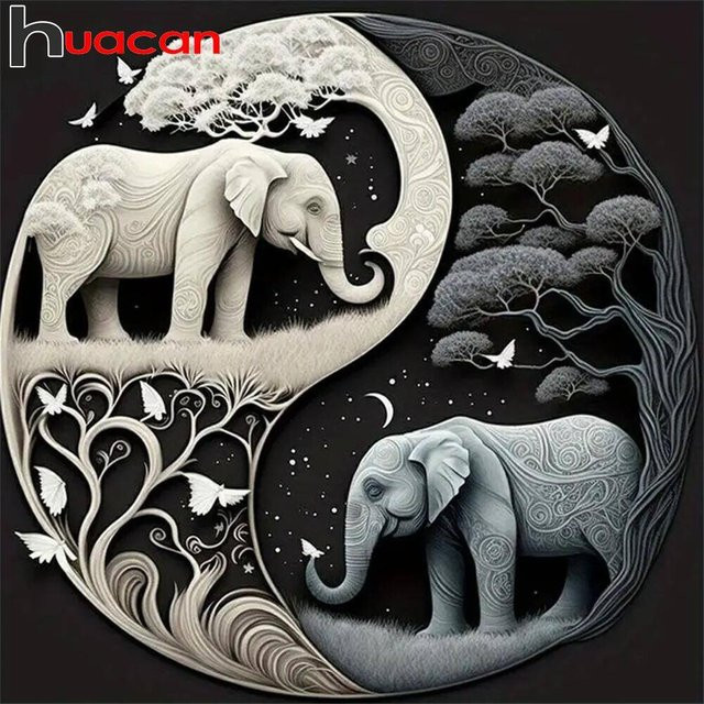 Huacan 5D-Diamant-Malerei-Set Elefant und Tai Chi als quadratische Mosaik-Wanddekoration in Multicolour, B/H: 20 x 20 cm - Bild 1