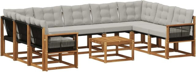 vidaXL Outdoor-Sofagarnitur L-Form aus Massivholz Akazie mit 10 Kissen in Natur und Hellgrau - Bild 1