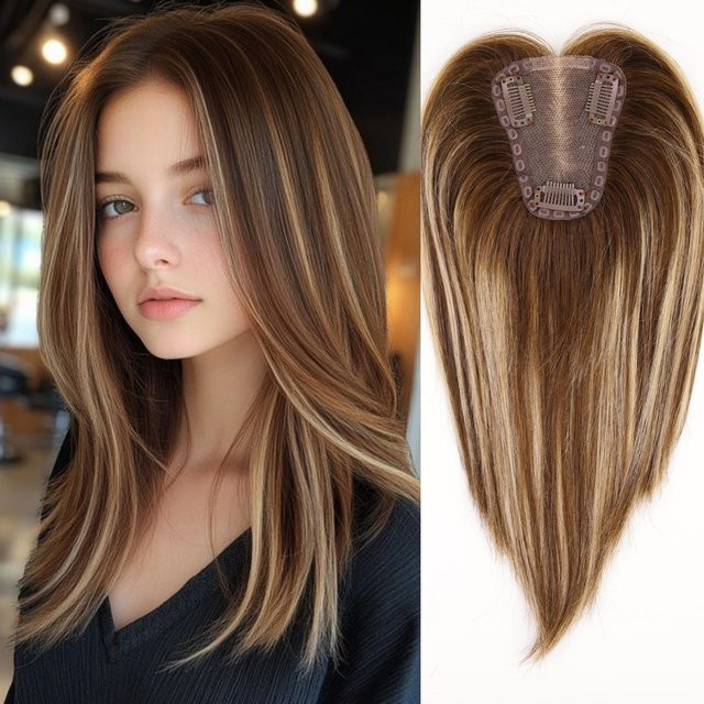 HAIRCUBE Echthaar-Topper mit Clips, Aschebraun-Blond-Mischgewebe, Damen - Bild 1