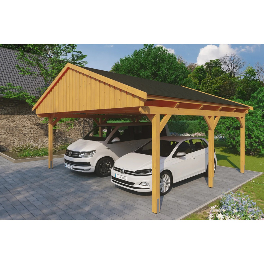 Skan Holz Carport Fichtelberg aus Fichte Leimholz in Eiche Hell mit schwarzen Dachschindeln, Breite: 618 cm, Tiefe: 566 cm, Höhe: 362 cm - Bild 2