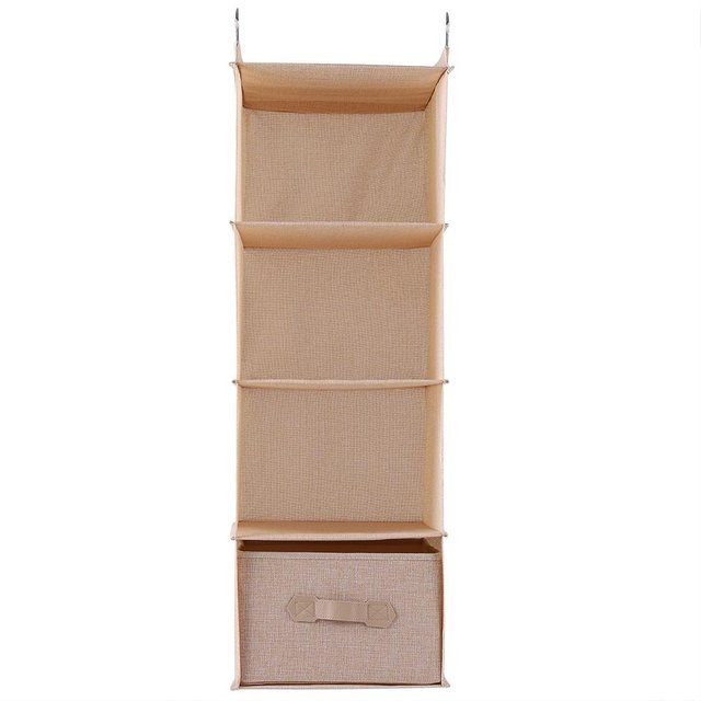 TOMTOP JMS Hängender Schrankorganizer aus Stoff mit 4 Regalen und Schublade in Beige - Bild 1