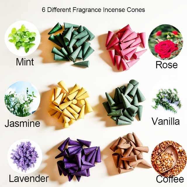 Jingyu Liuyun Turm-Räucherkegel Set mit 222 Stück in verschiedenen Duftrichtungen wie Lavendel, Kaffee, Rote Rose, Vanille, Minze und Jasmin, 200 g - Bild 1