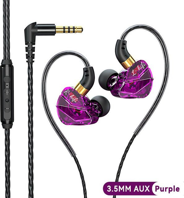 VAORLO In-Ear Kopfhörer mit Mikrofon, 9D HIFI Schwerer Bass, Digitaler Chip, 3,5 mm AUX und USB-C, Lila - Bild 1