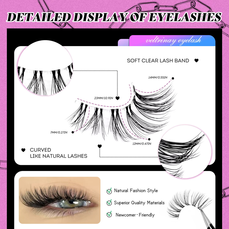 VELTRINAY Falsche Wimpern, Wispy, Natürlich aussehend, 3/4 Wimpern - Bild 5
