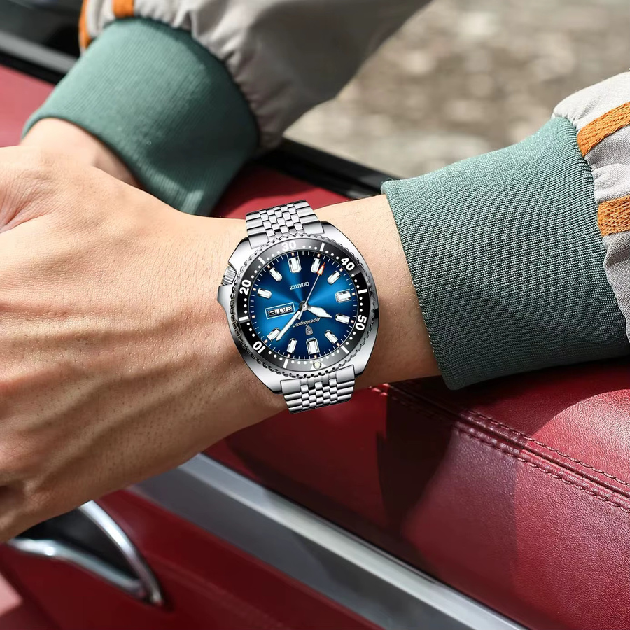 POEDAGAR Armbanduhr Quarz, Edelstahl, Blau, Herren - Bild 6